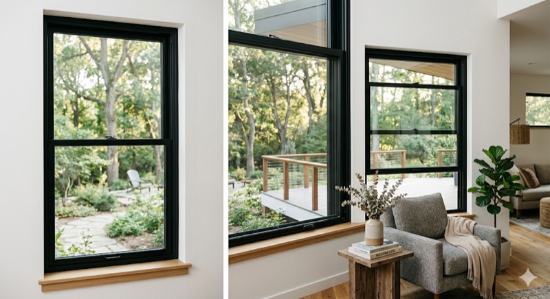 Double hung window with classic vertical sliding sashes