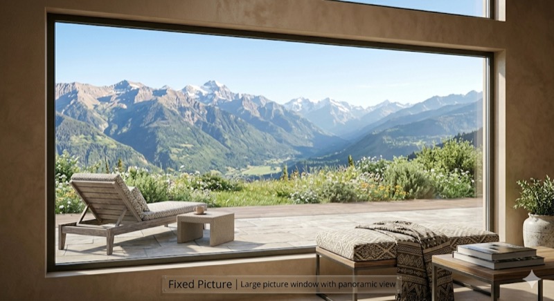 Large fixed picture window with panoramic view