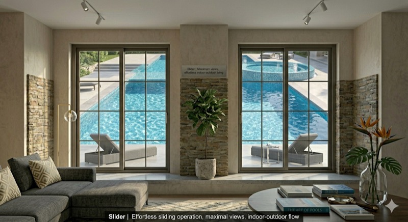 Horizontal sliding window with white frame