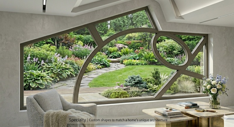 Specialty shaped window with unique architectural design